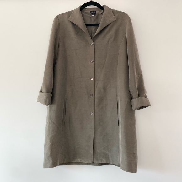 Eileen Fisher Jackets & Blazers - Eileen Fisher 100% Silk Taupe Long Sleeve Button Down Jacket Size M